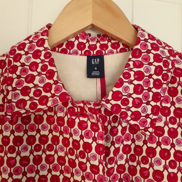 Gap Tulip Print Button Front Coat With Self Belt Red Pink Size S - Picture 4 of 16